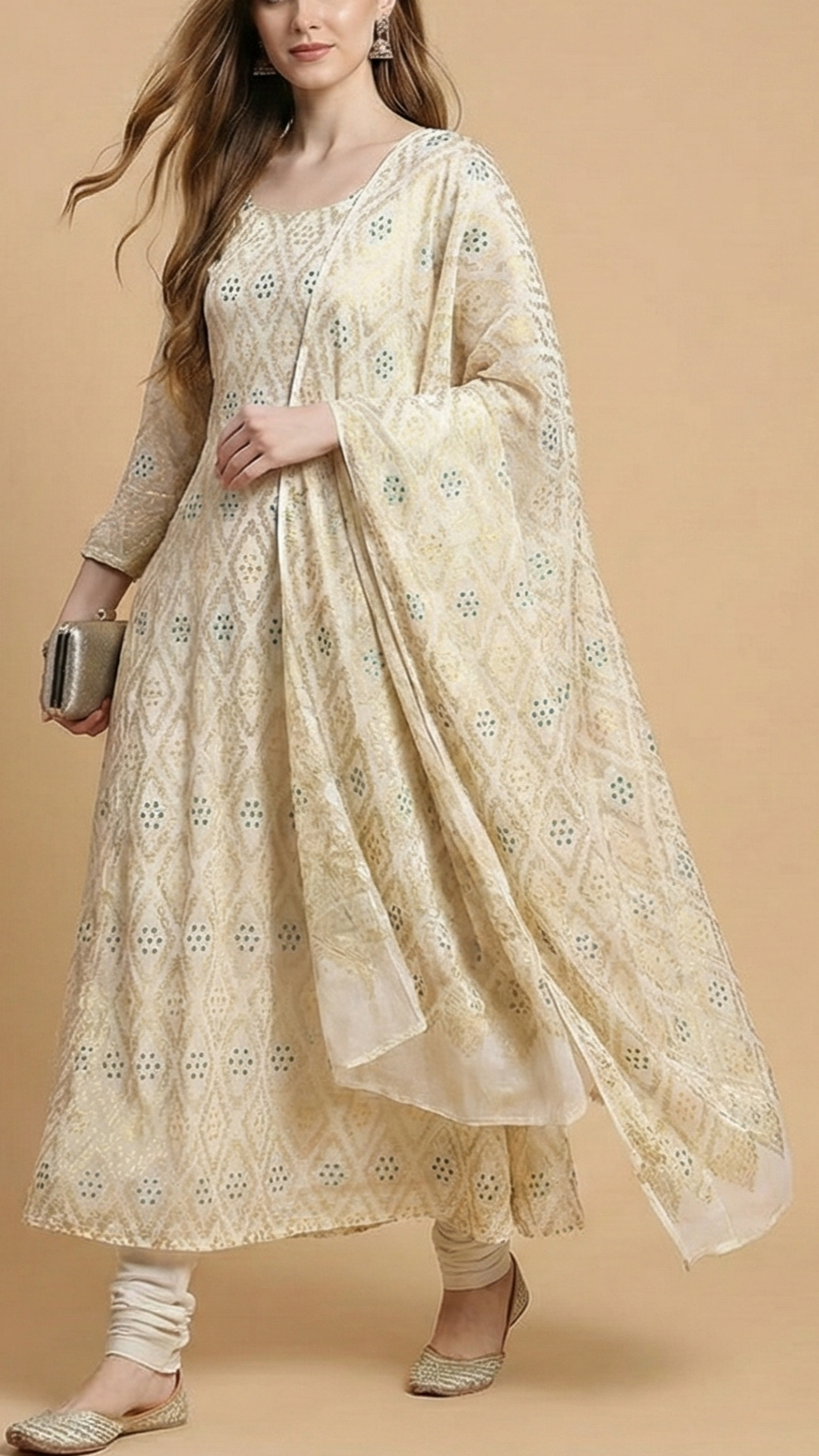 White Georgette Fabric With All Over Thread And Zari Handloom 20580