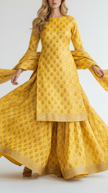 Mustard Pure Banarasi Brocade Fabric With Allover Thread Zari Handloom 16155