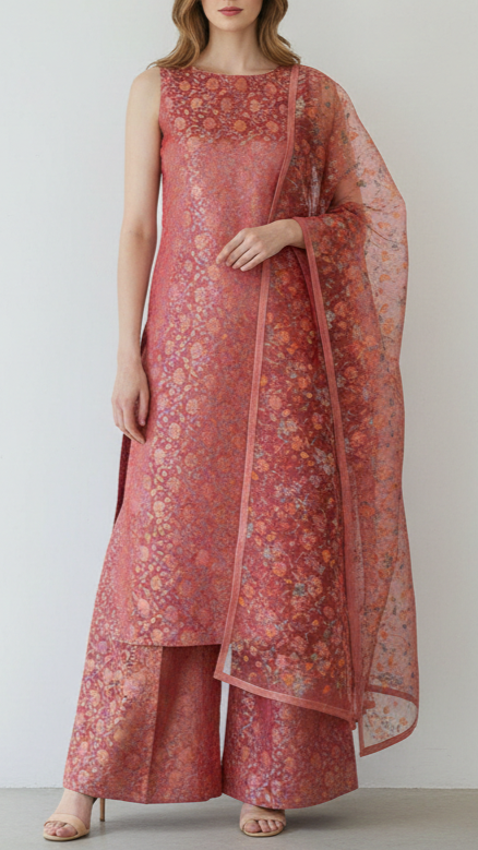 Baby Pink Banarasi Brocade Fabric With All Over Thread And Zari Handloom 21254