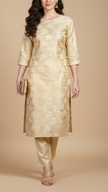 Light Golden Tissue Fabric With All Over Golden Zari Handloom 20362