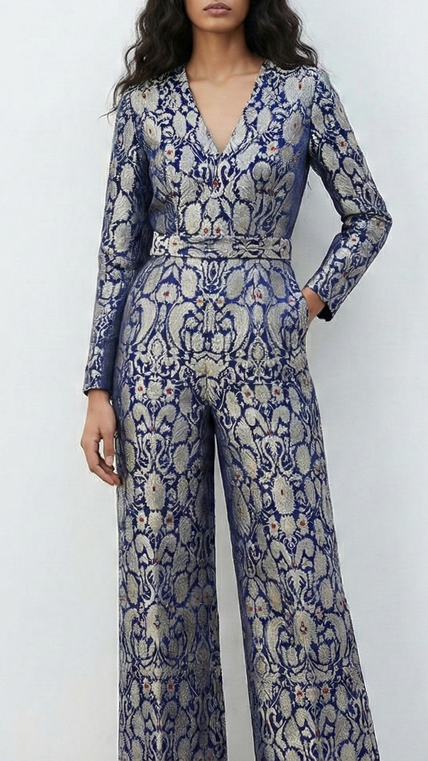 Navy Blue Pure Banarasi Brocade Fabric With All Over Thread And Zari Handloom 20780