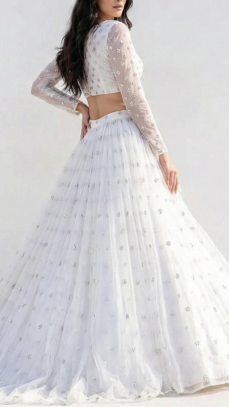 White Dyeable Organza Fabric With Allover Buti Of Silver Katdana, Bead And Sequins Work 21105