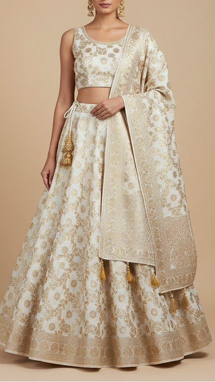 White Dyeable Silk Fabric With Allover Jaal Pattern Of Zari Handloom 20287
