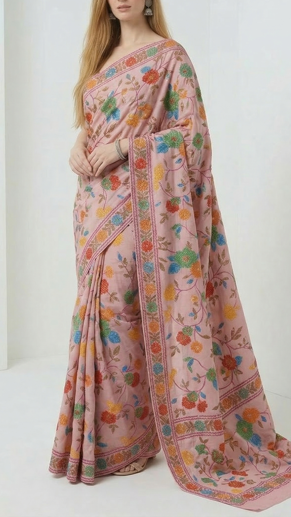 Pink Muslin Fabric With All Over Sequins And Thread Work 22485