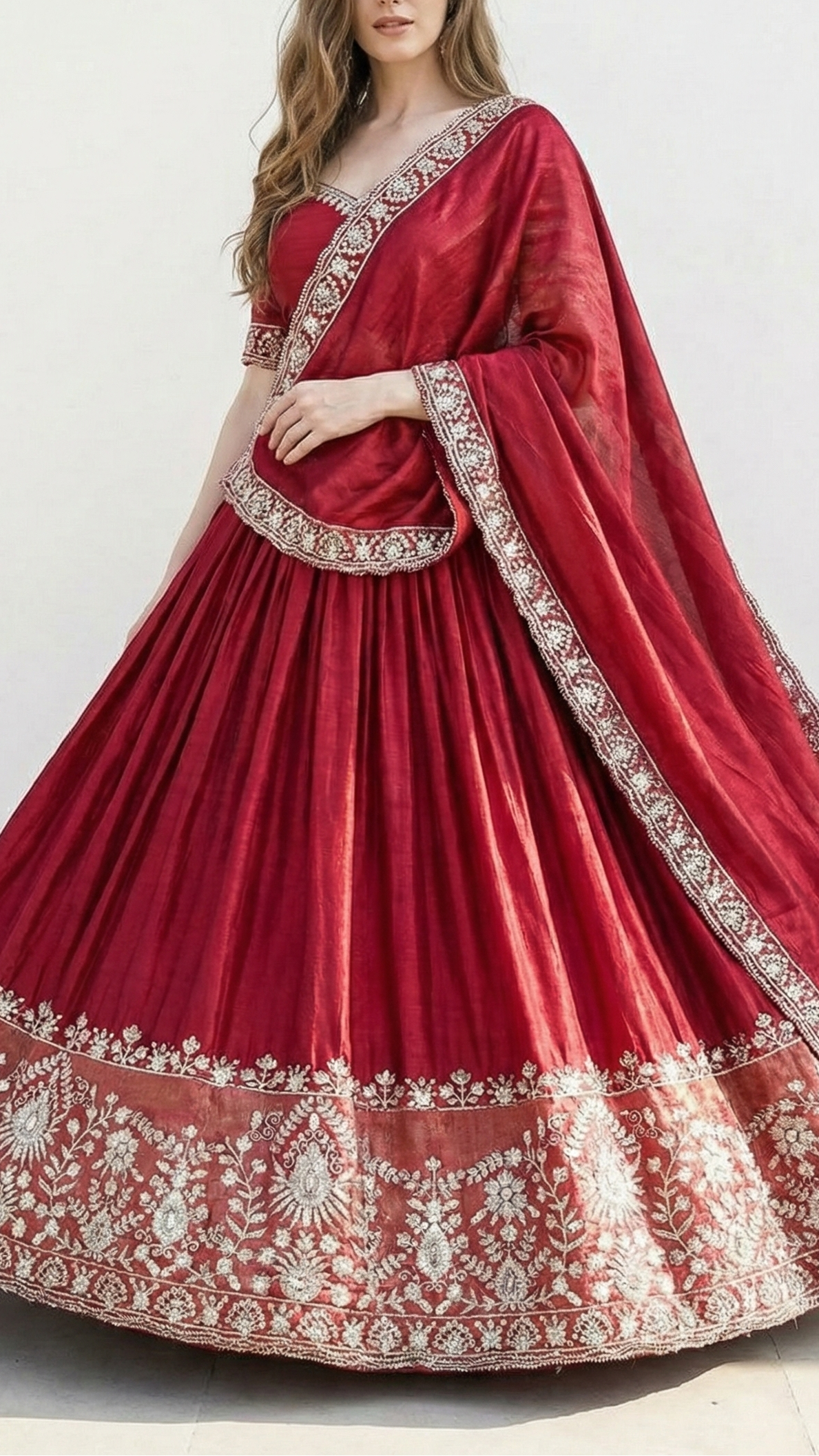 Maroon Tissue Fabric with Heavy Border of Zari and Sequins Work 20911