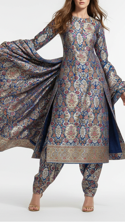 Blue Pure Banarasi Brocade Fabric With All Over Thread And Zari Handloom 21531