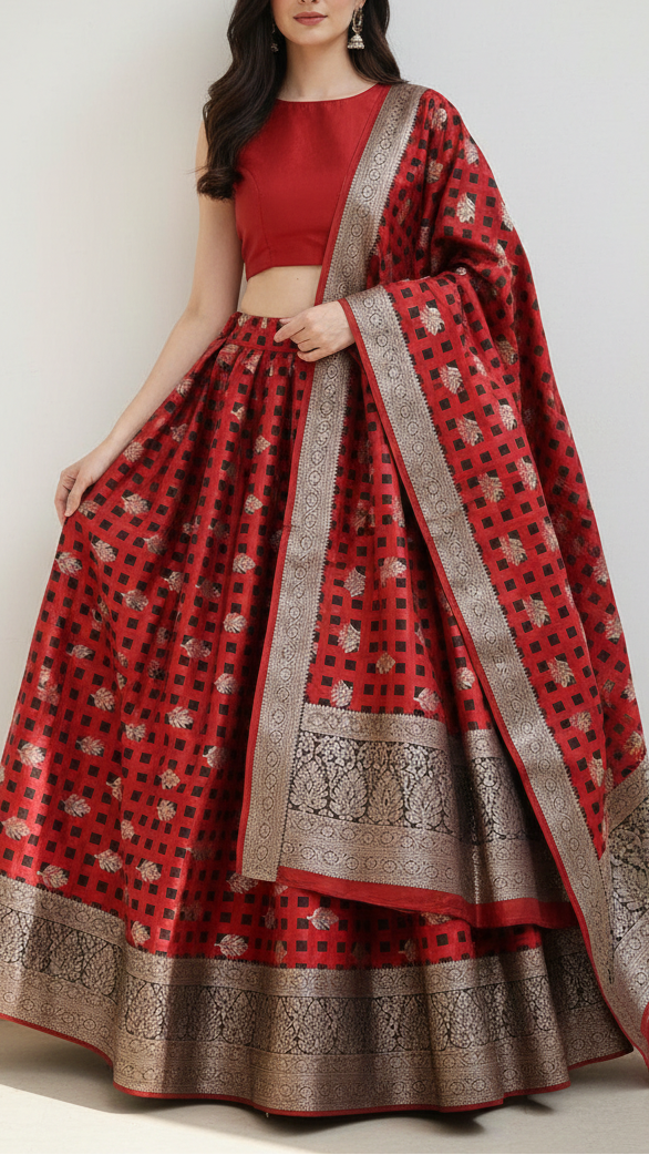 Maroon Banarasi Brocade Fabric With All Over Thread And Zari Handloom 21356