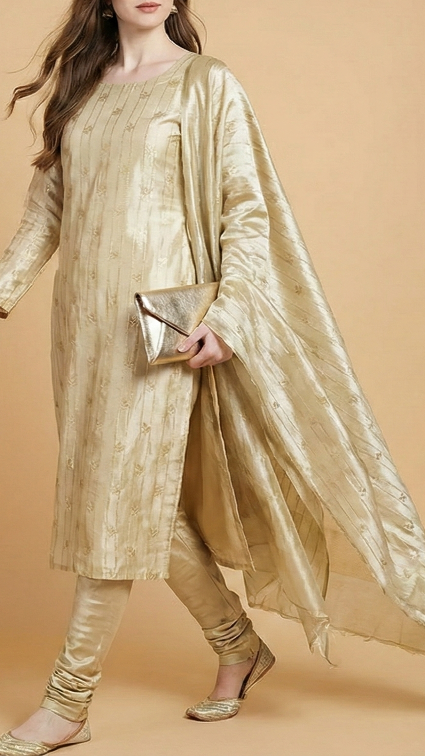 Light Golden Tissue Fabric With All Over Golden Zari Handloom 20353