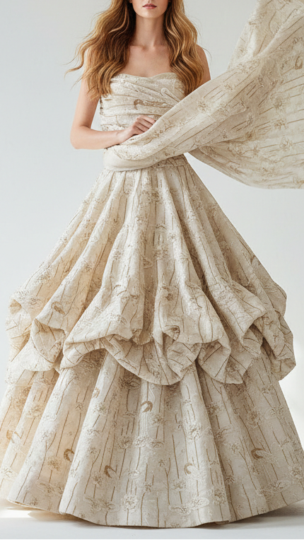 White Dyeable Silk Fabric With All Over Thread, Katdana, Sequins And Bead Work 21675