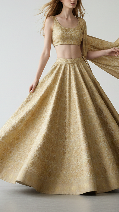 Golden Banarasi Brocade Fabric With All Over Golden Zari Handloom 16734