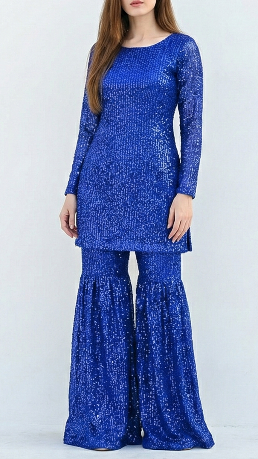 Royal Blue Net Fabric With All Over Sequins Work 22120