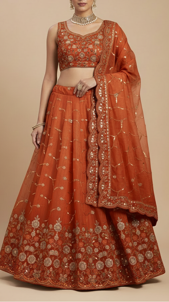 Golden Dyeable Tissue Fabric With All Over Katdana Sequins And Bead Work With One Side Border 20324