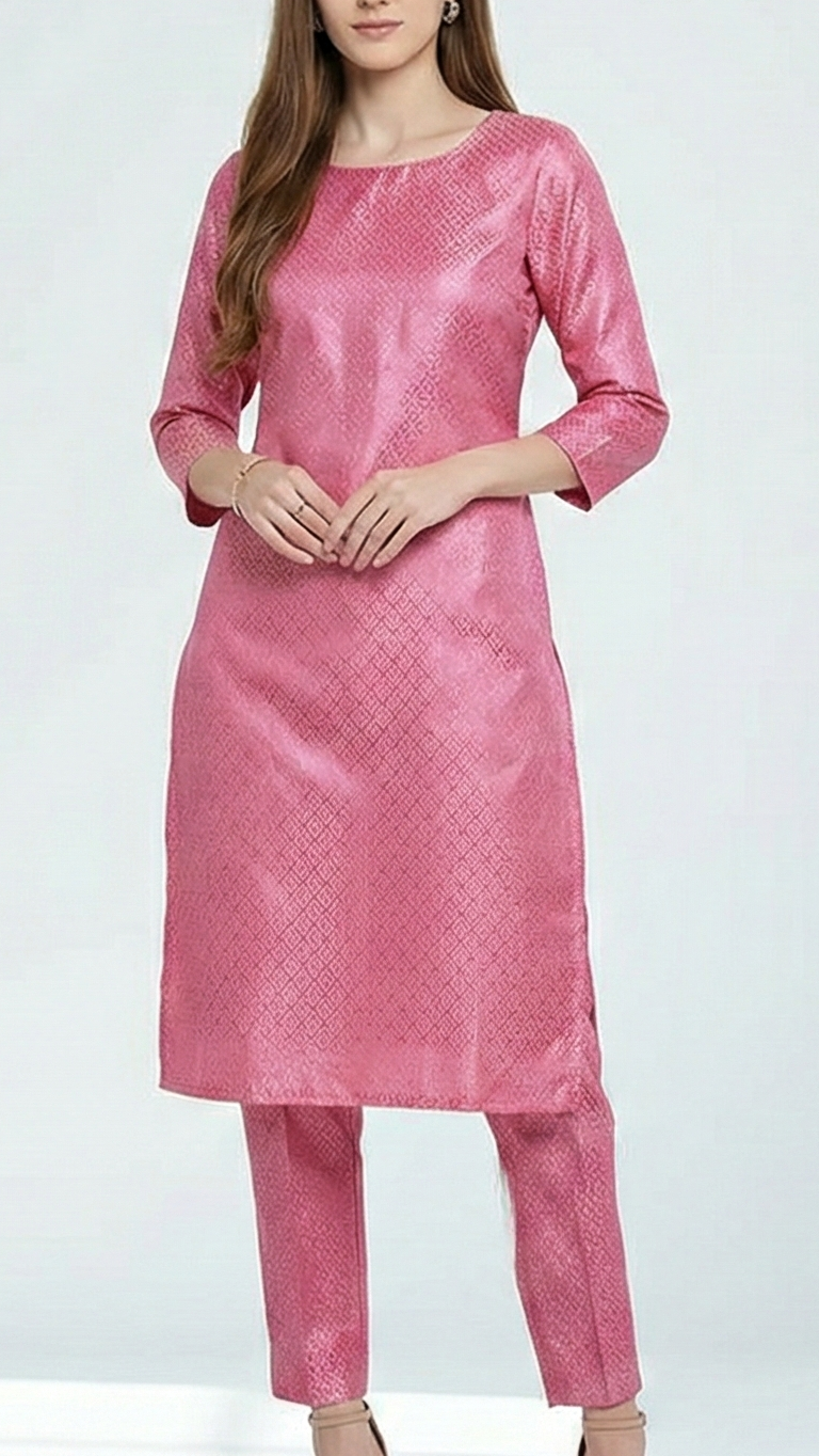 Pink Banarasi Brocade Fabric With All Over Pink Zari Handloom 20134