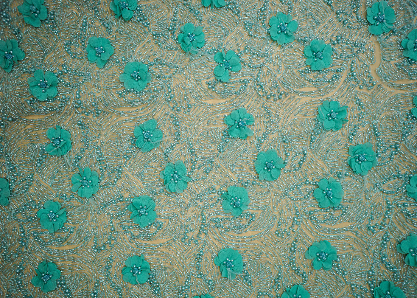 Green Net Adorned with Beads, 3rd flower , and Threadwork