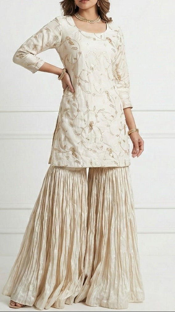White Dyeable Crepe Fabric With Bird Motif Of Zari, Katdana And Sequins Work 21072