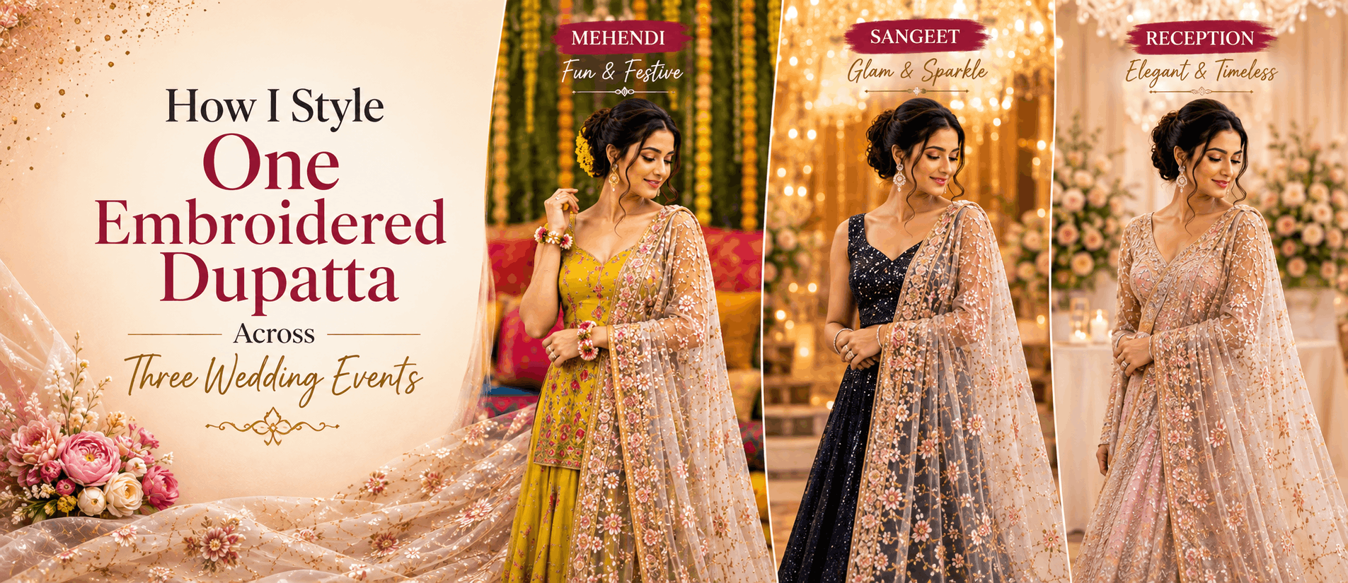 How I Style One Embroidered Dupatta Across Three Wedding Events