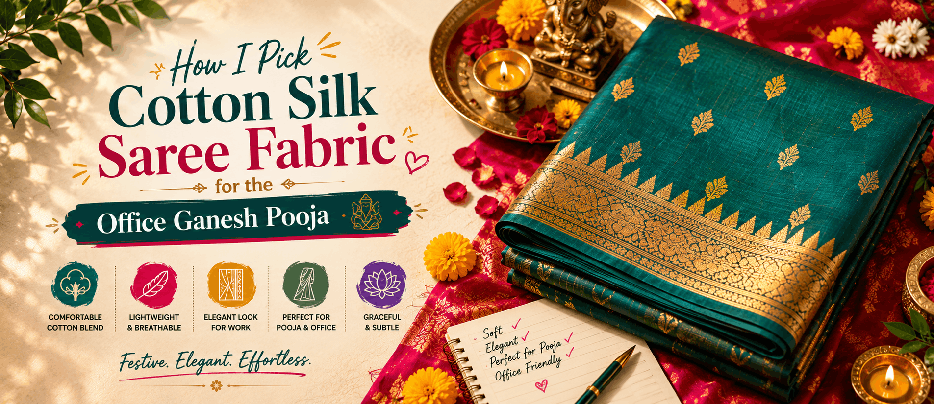How I Pick Cotton Silk Saree Fabric for the Office Ganesh Pooja