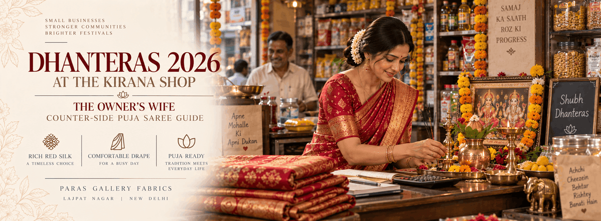 Dhanteras at the Kirana Shop: What the Owner's Wife Wears for the Counter-Side Puja (6 November 2026)