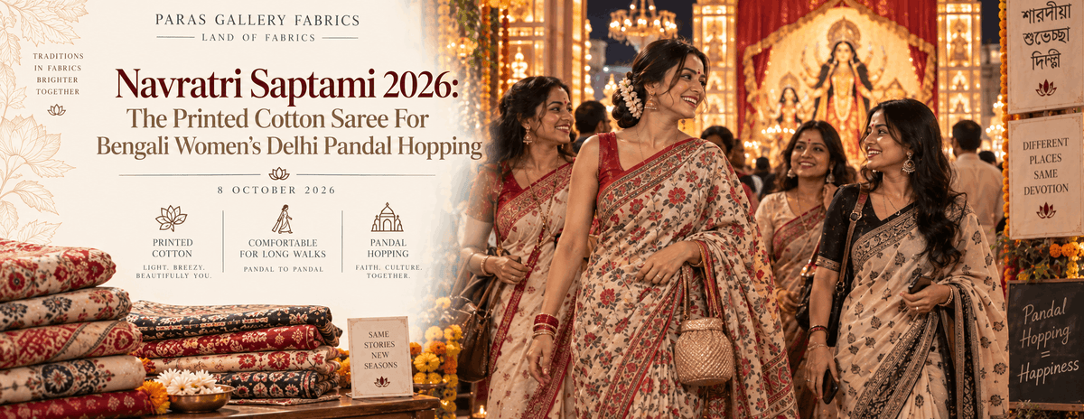 Navratri Saptami 2026: The Printed Cotton Saree For Bengali Women's Delhi Pandal Hopping (8 October 2026)