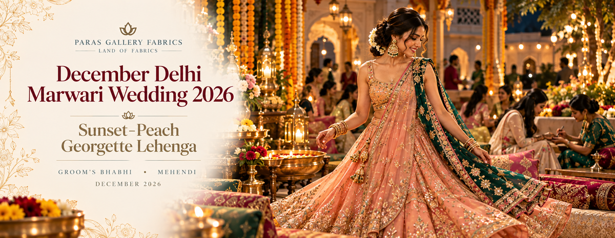December Delhi Marwari Wedding 2026: The Sunset-Peach Georgette Lehenga For The Groom's Bhabhi At The Mehendi Function