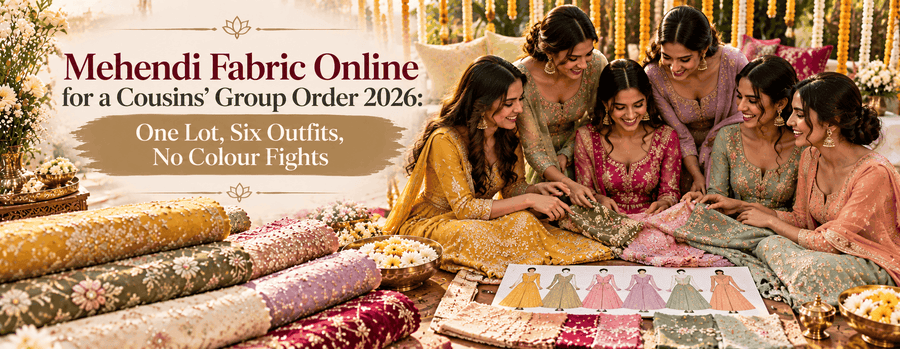 Mehendi Fabric Online for a Cousins' Group Order 2026: One Lot, Six Outfits, No Colour Fights