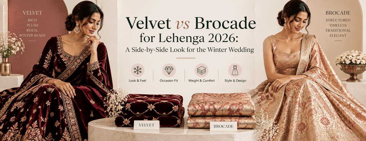 Velvet vs Brocade for Lehenga 2026: A Side-by-Side Look for the Winter Wedding