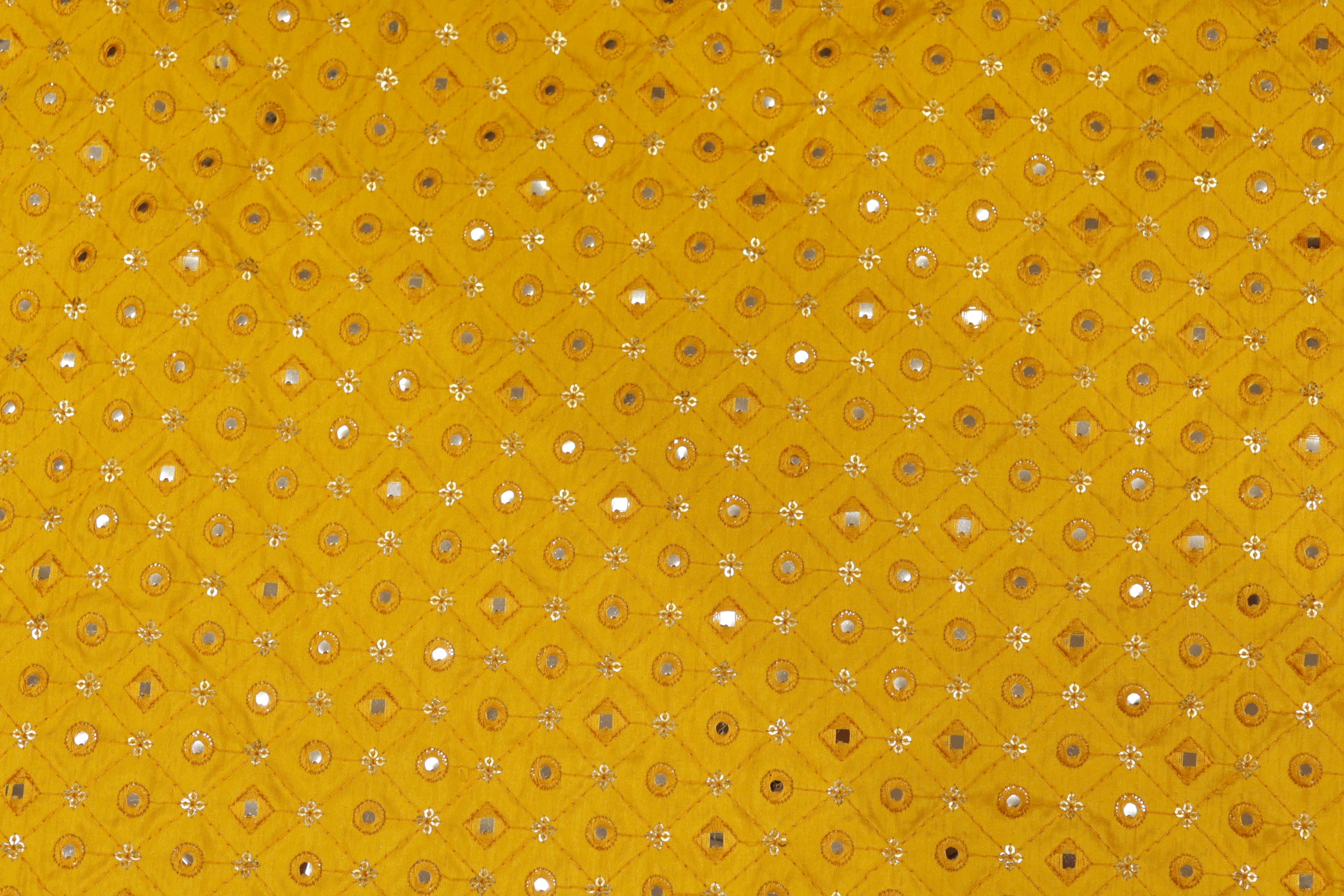 Yellow Silk dupoin with Thread, Sequins & Mirror Abstract Elegance