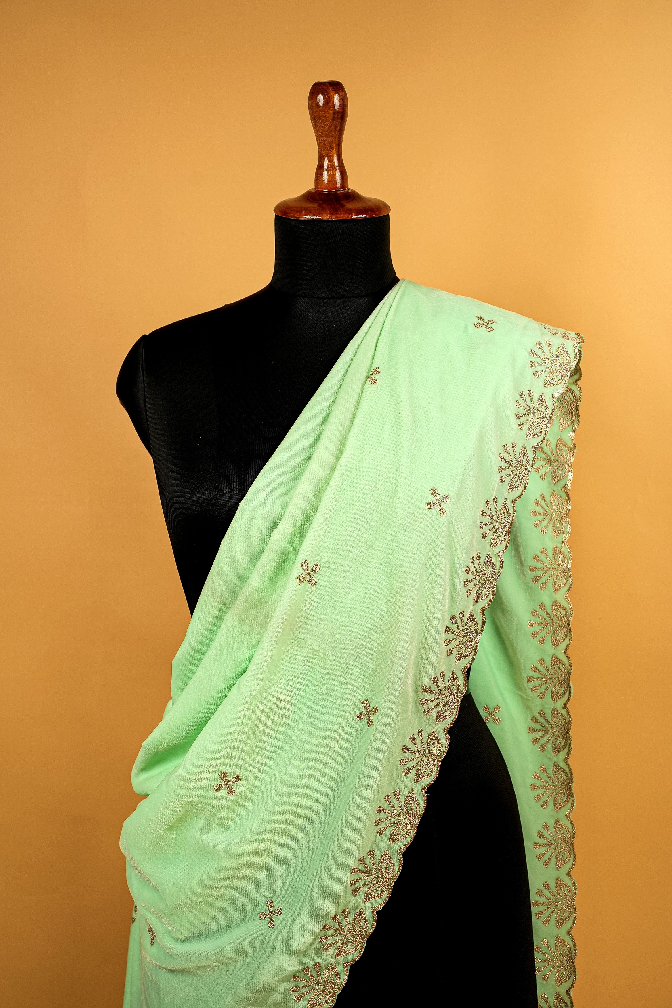 Sea Green Dupatta With Sequins and Zari work Butti Allover and Border