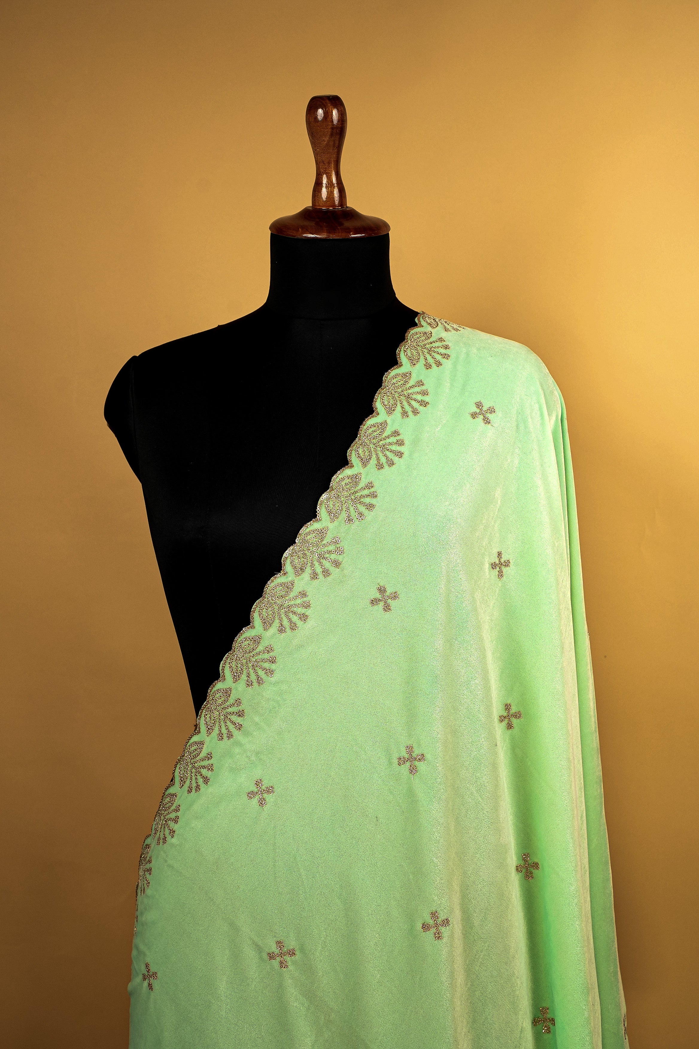 Sea Green Dupatta With Sequins and Zari work Butti Allover and Border