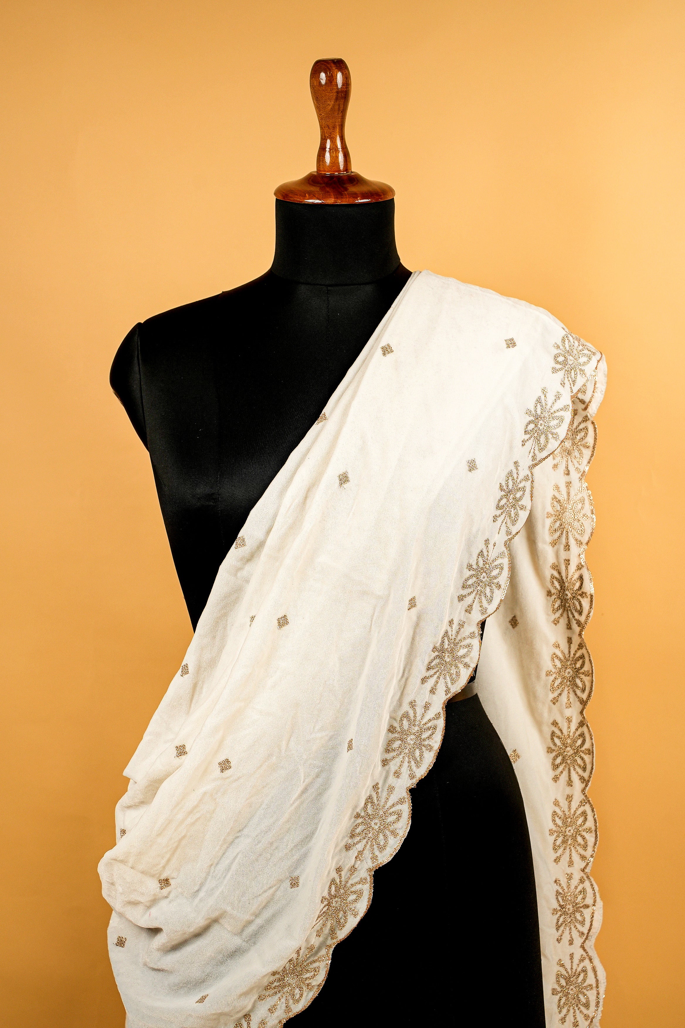 White Dupatta With Sequins and Zari work Butti Allover and Border