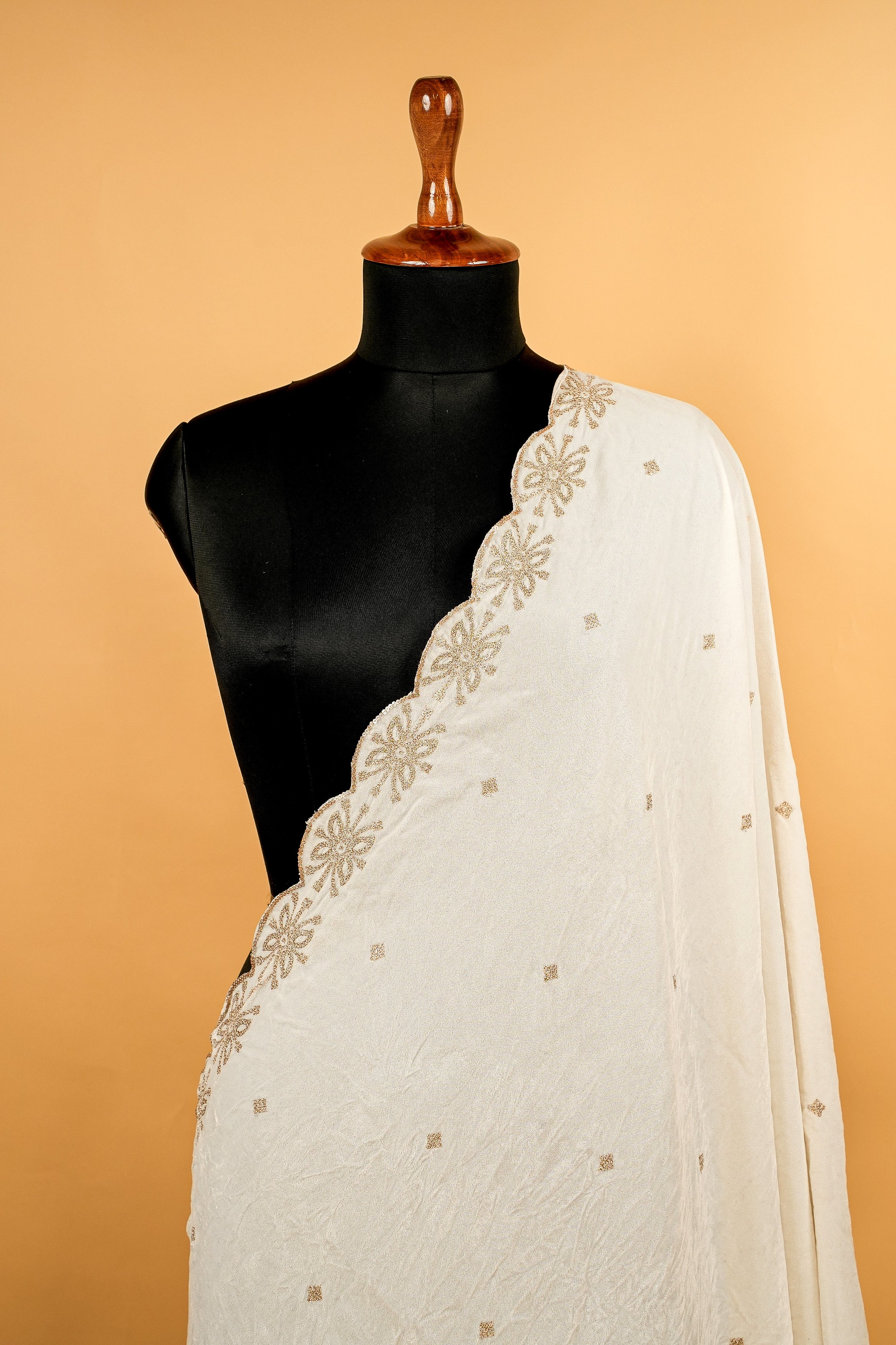 White Dupatta With Sequins and Zari work Butti Allover and Border