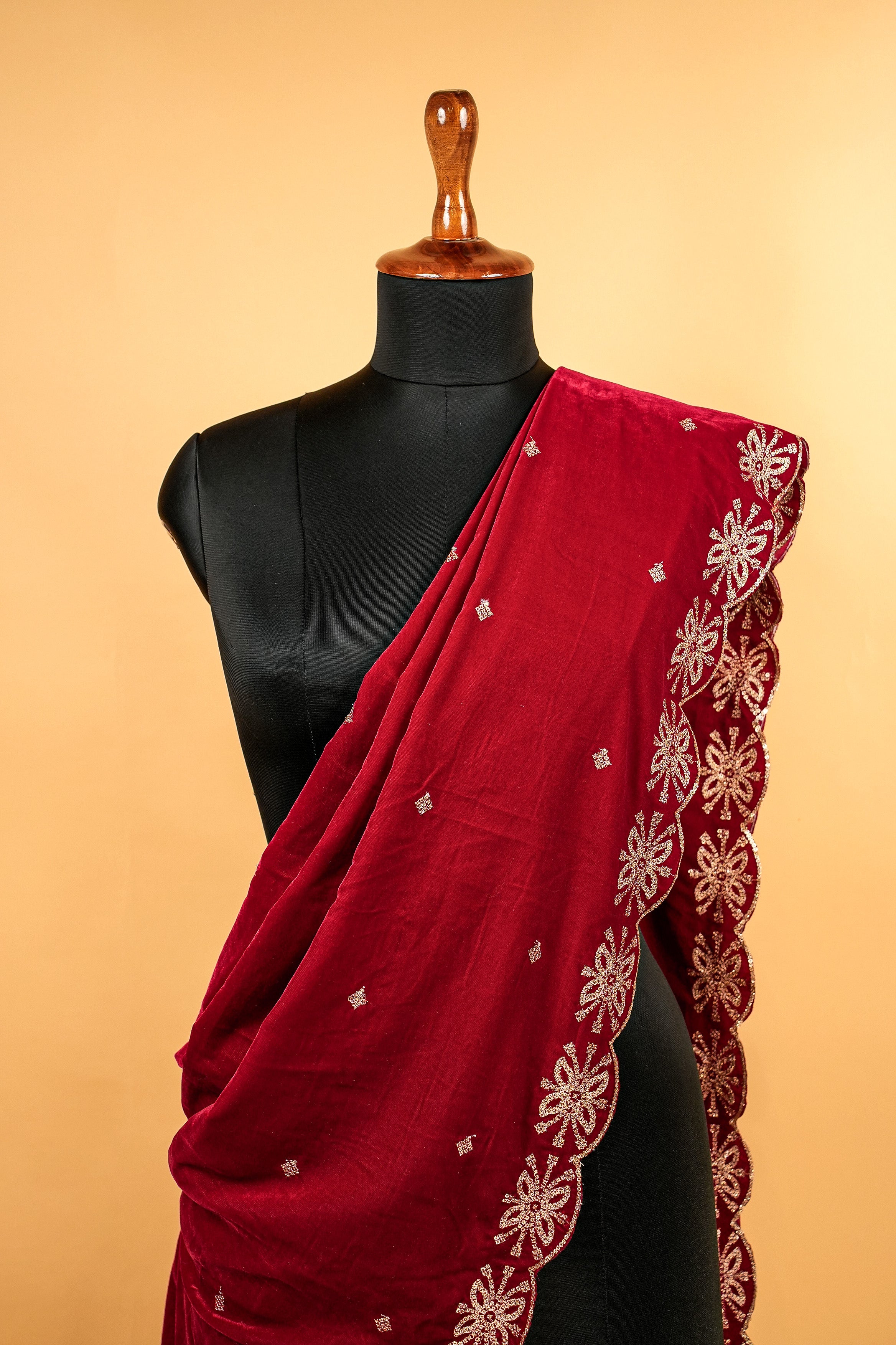 Maroon Dupatta With Sequins and Zari work Butti Allover and Border