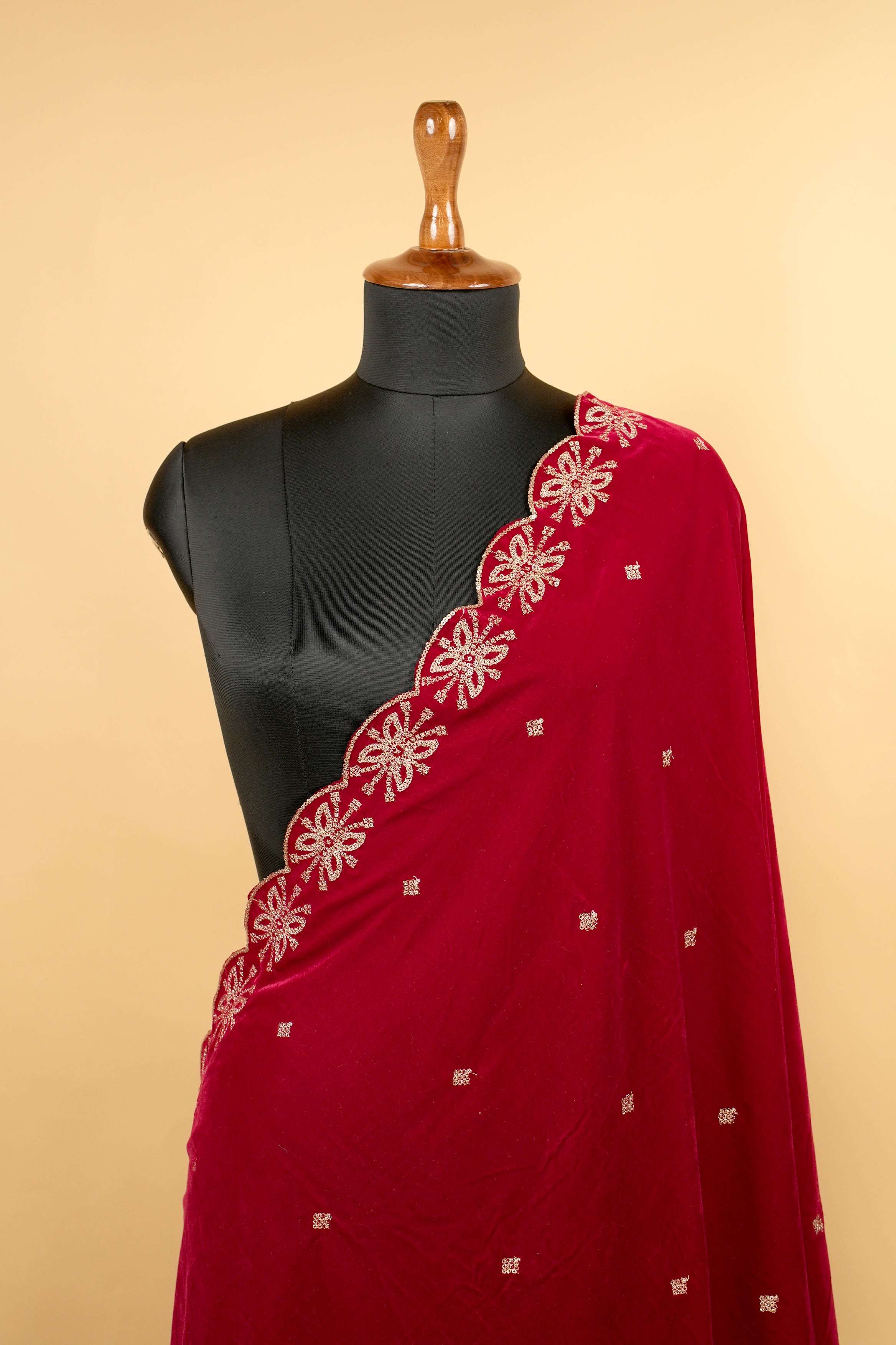 Maroon Dupatta With Sequins and Zari work Butti Allover and Border