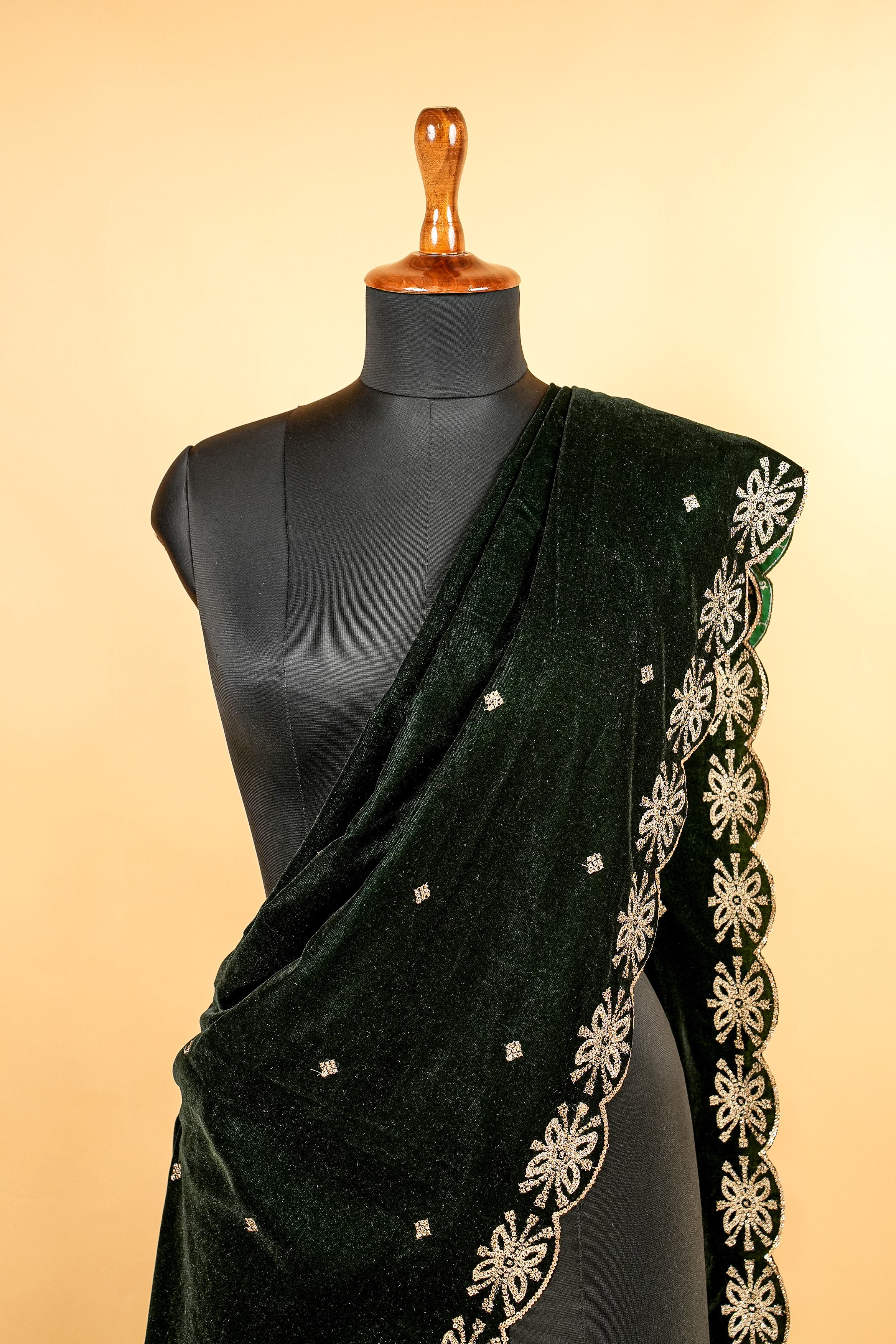 Bottle Green  Dupatta With Sequins and Zari work Butti Allover and Border