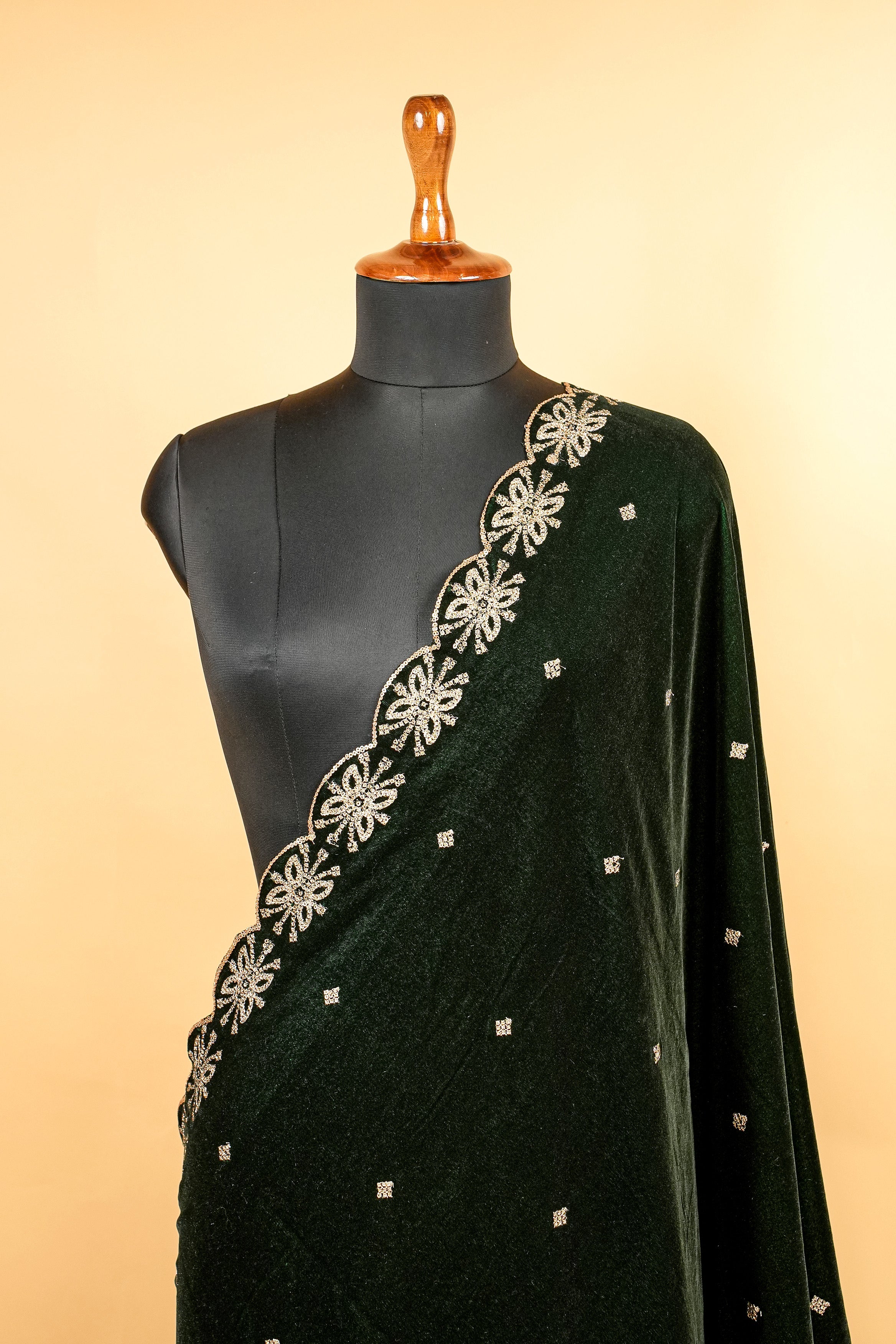 Bottle Green  Dupatta With Sequins and Zari work Butti Allover and Border