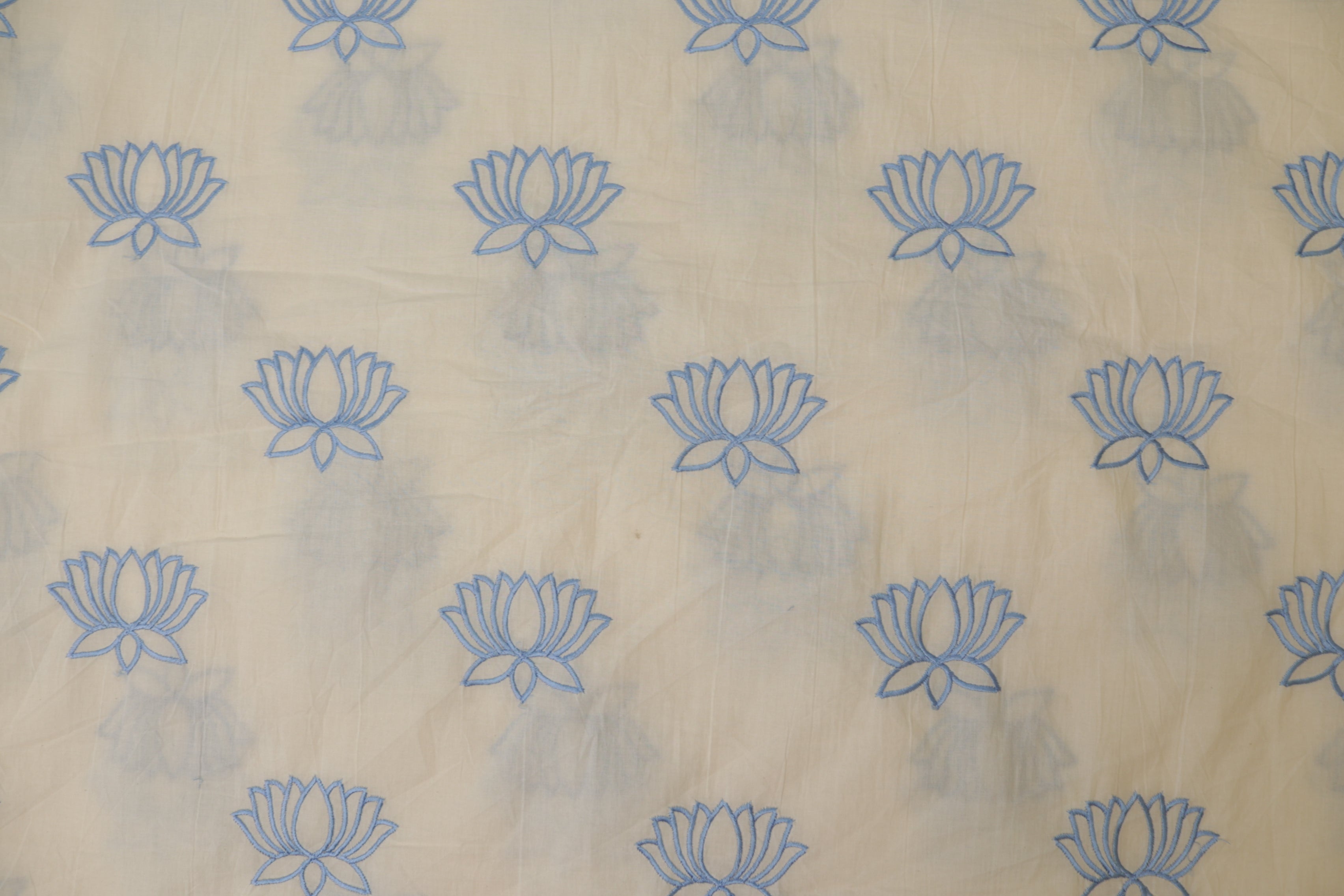 Sky blue Floral pattern thread all over work on cotton fabric