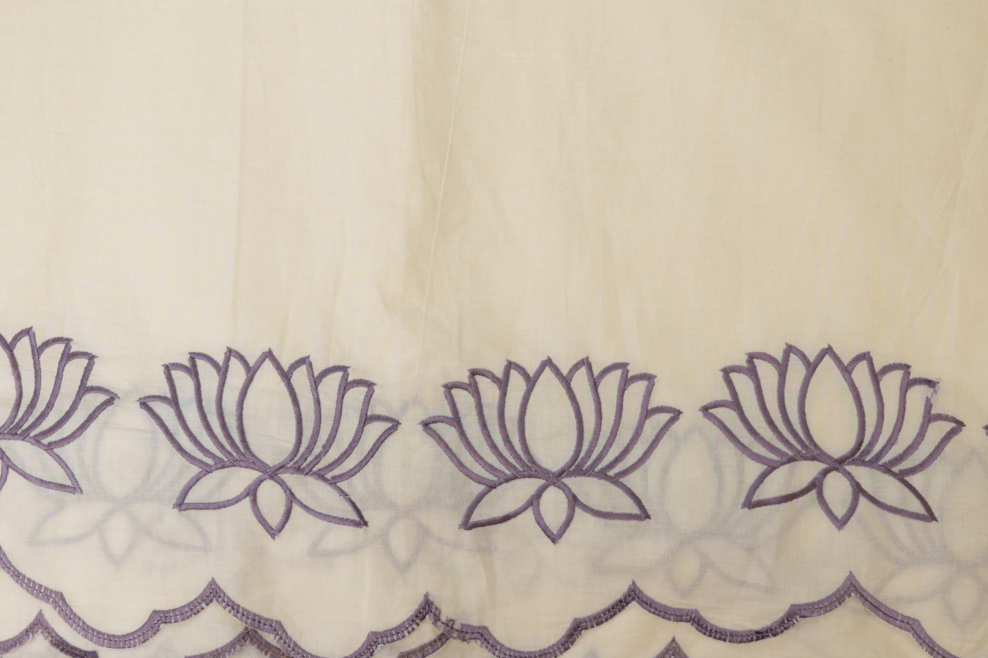 Light voilet Floral patter thread work and cut work on border on cotton fabric