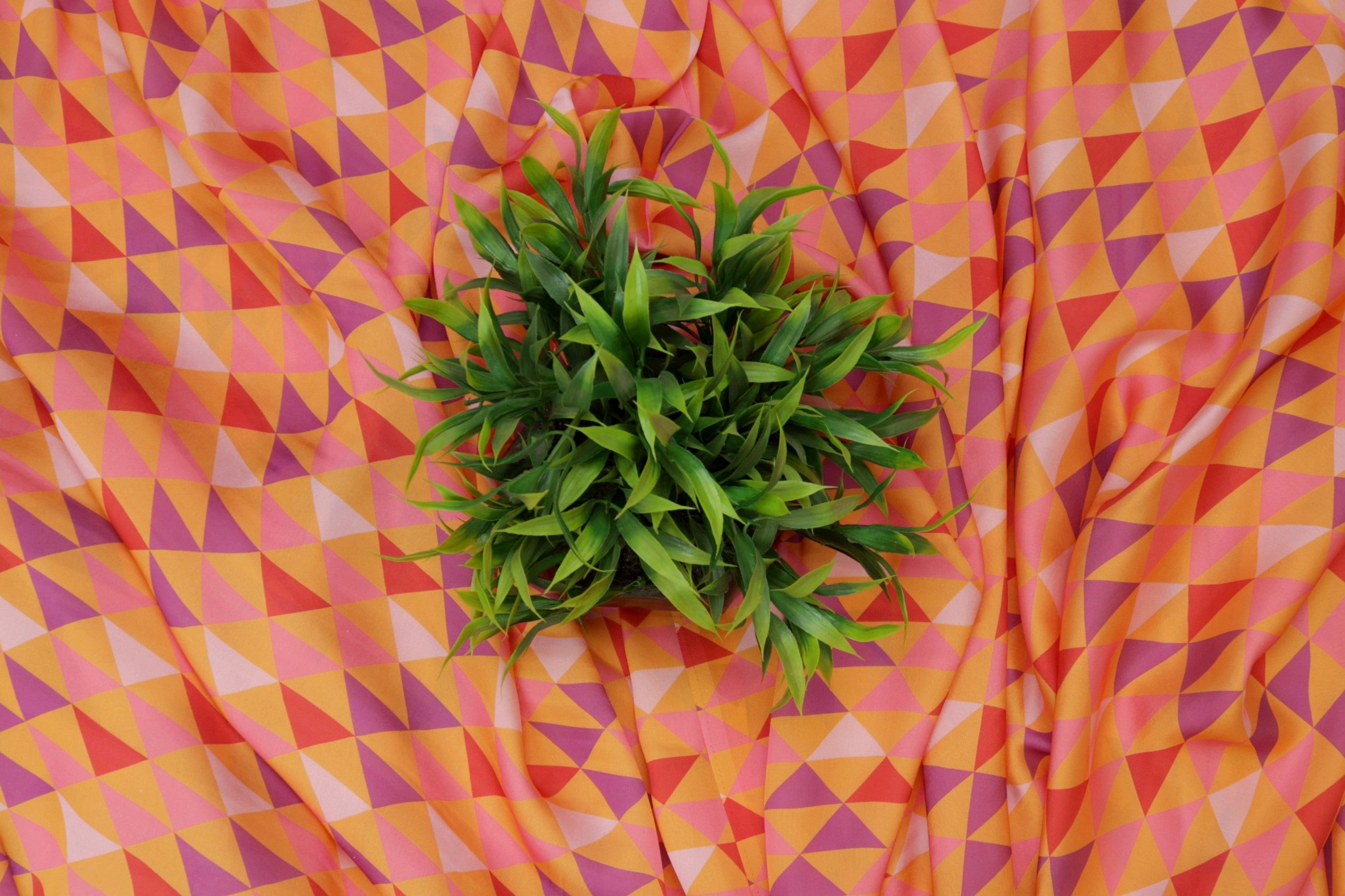 Orange Geometric Digital Printed Rayon Fabric