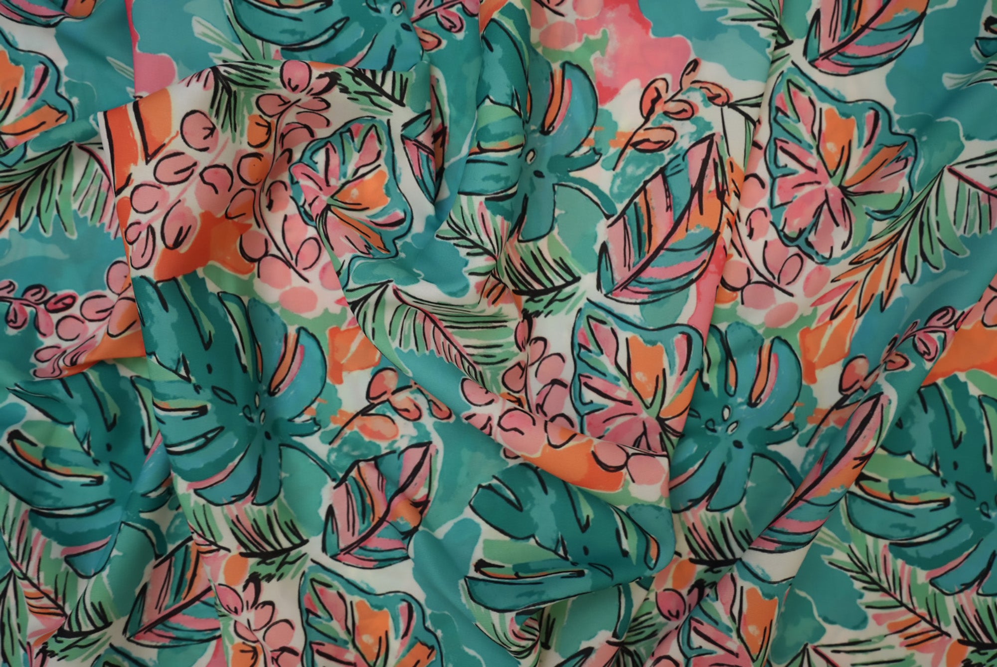 Teal Floral Digital Printed Crepe Fabric