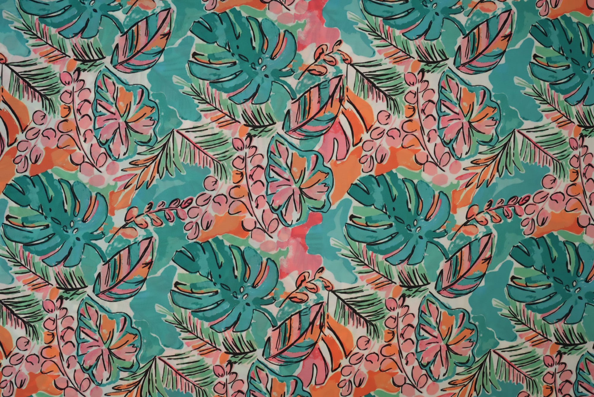 Teal Floral Digital Printed Crepe Fabric