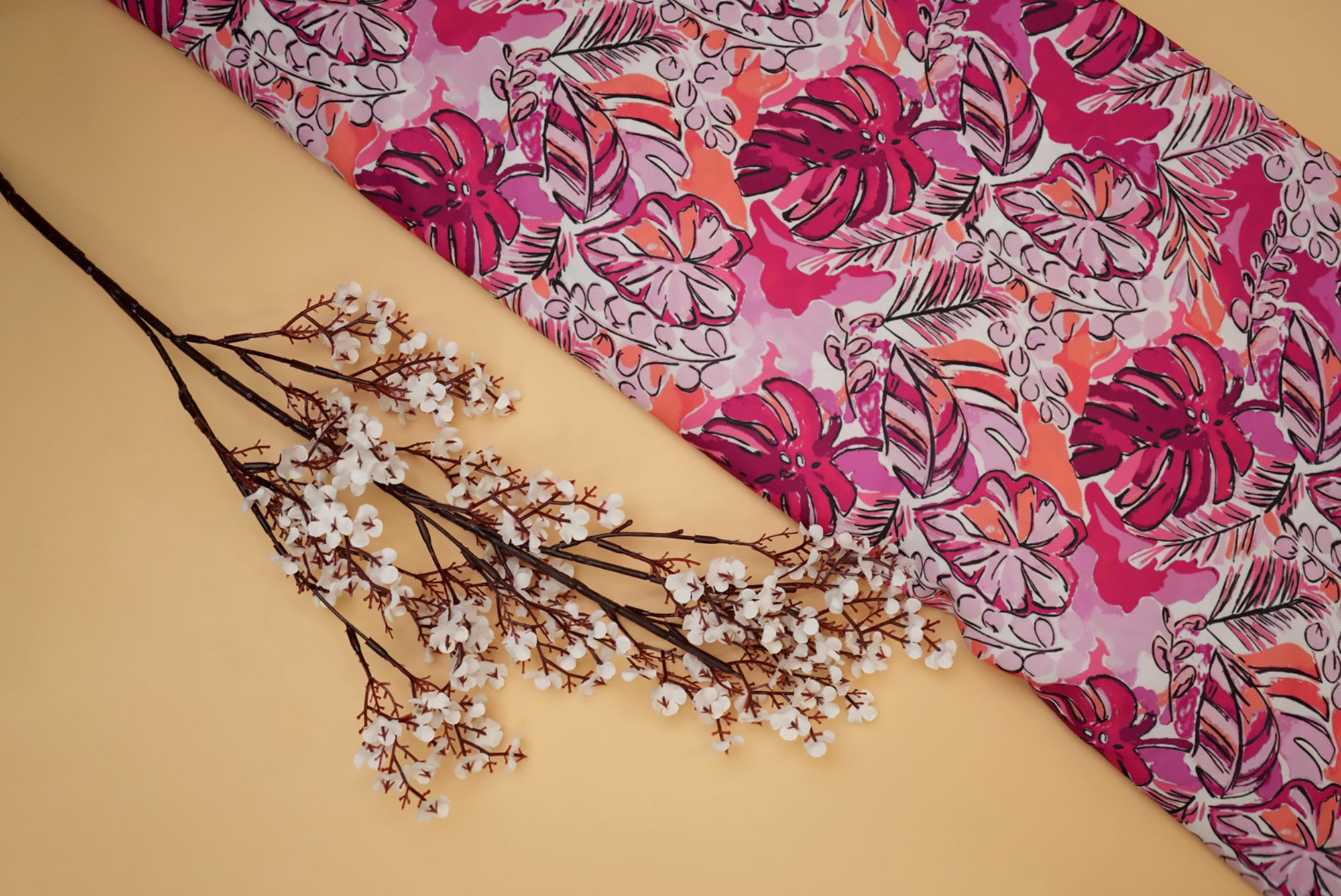 Pink Floral Digital Printed Crepe Fabric