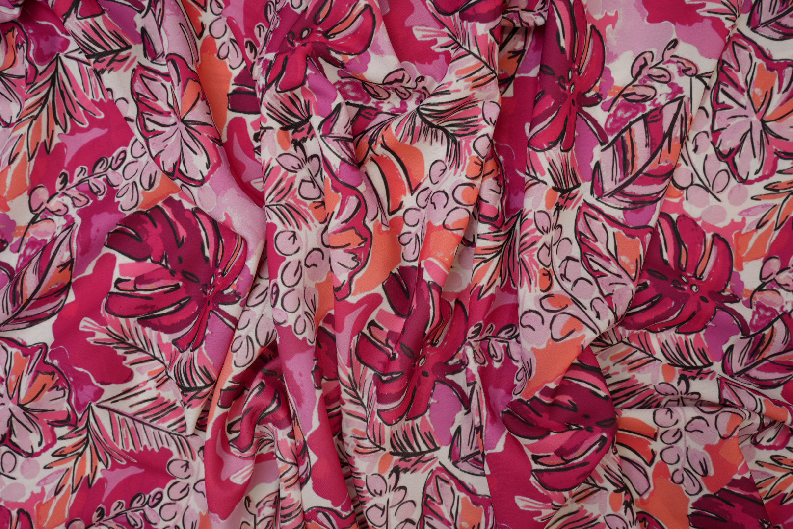 Pink Floral Digital Printed Crepe Fabric