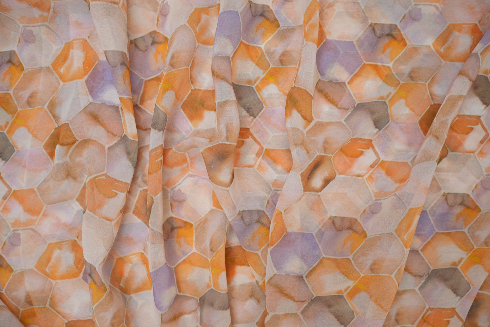 Orange Geometric Digital Printed Georgette Fabric