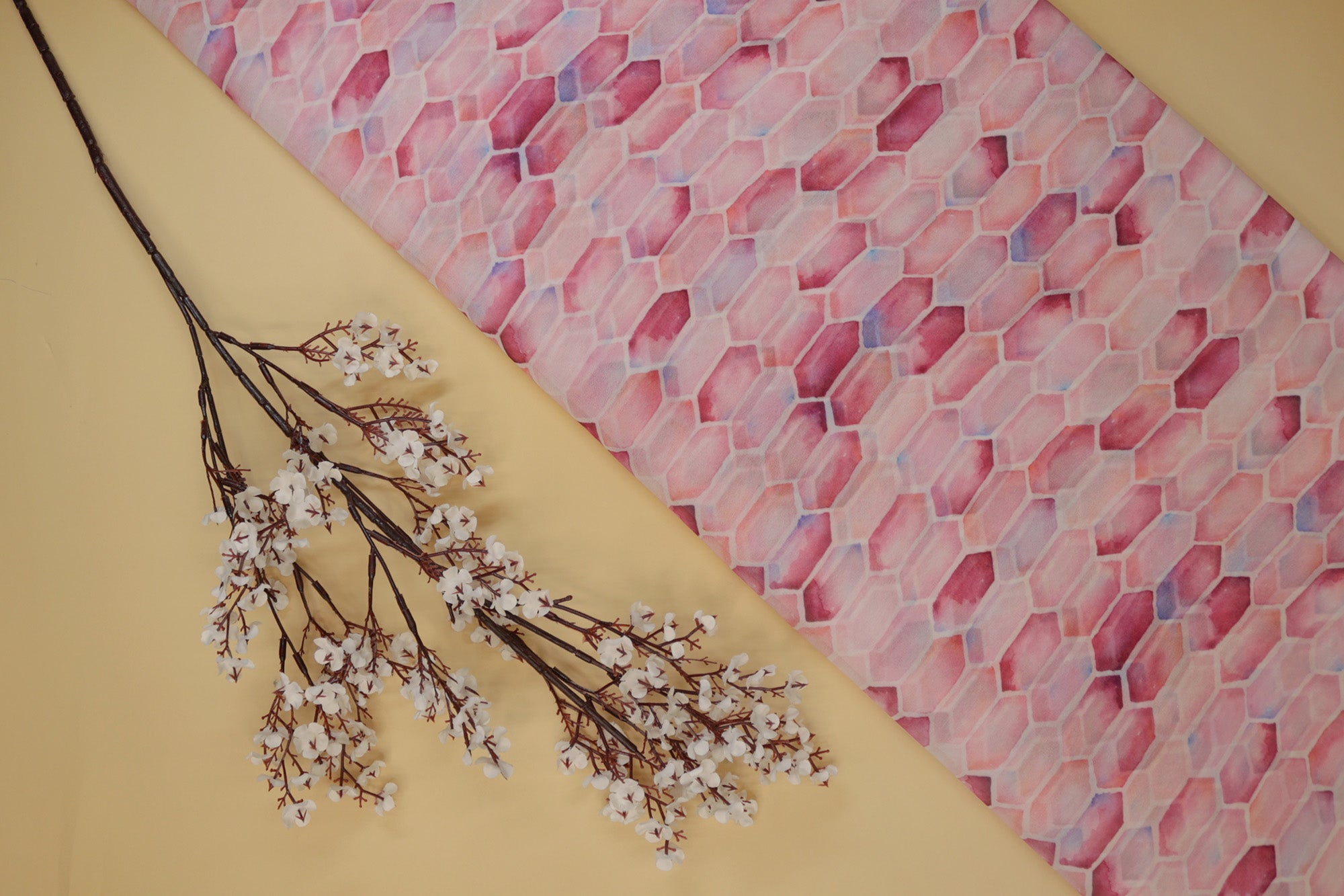 Light Pink Geometric Digital Printed Georgette Fabric