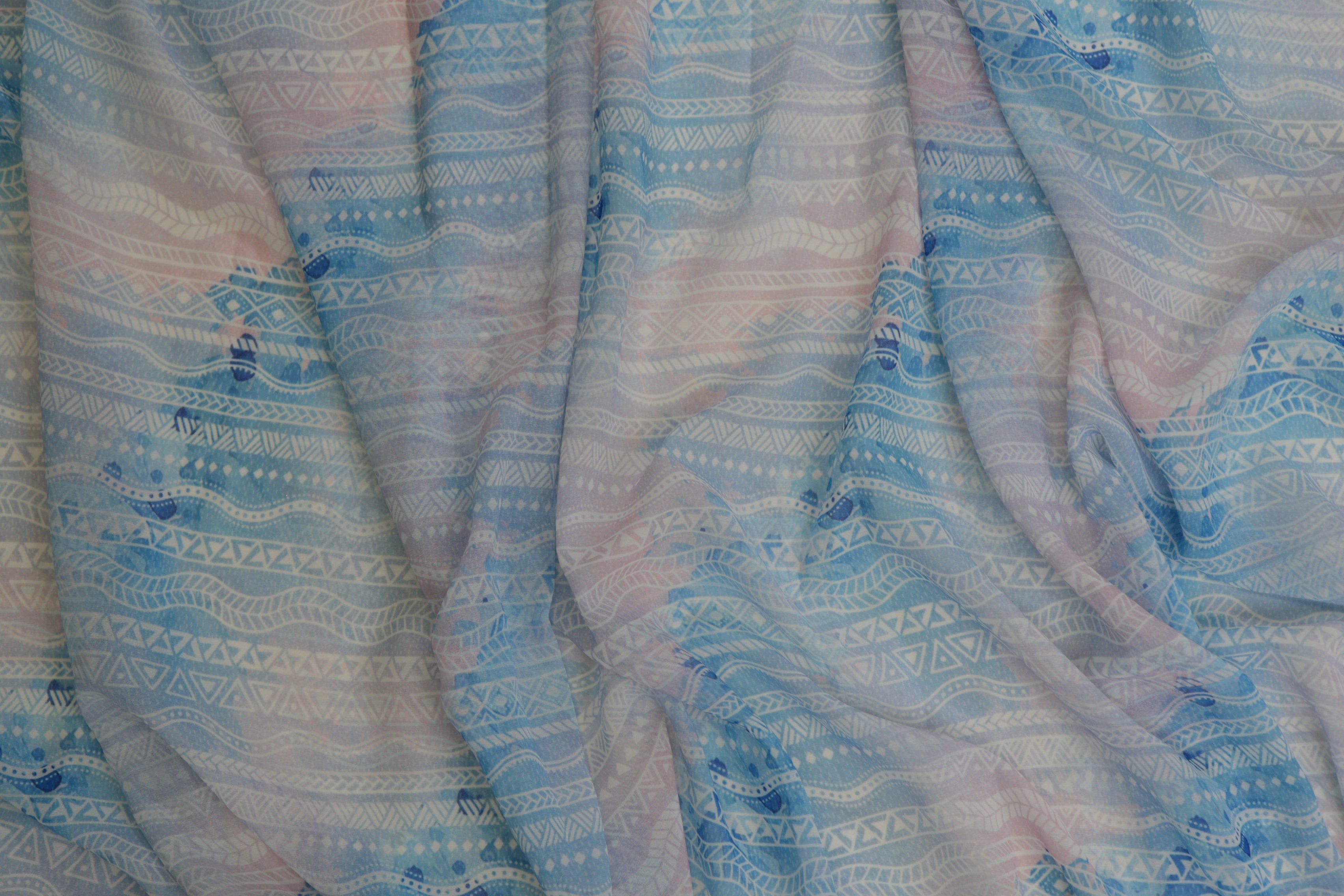 Sky Blue Abstract Digital Printed Georgette Fabric