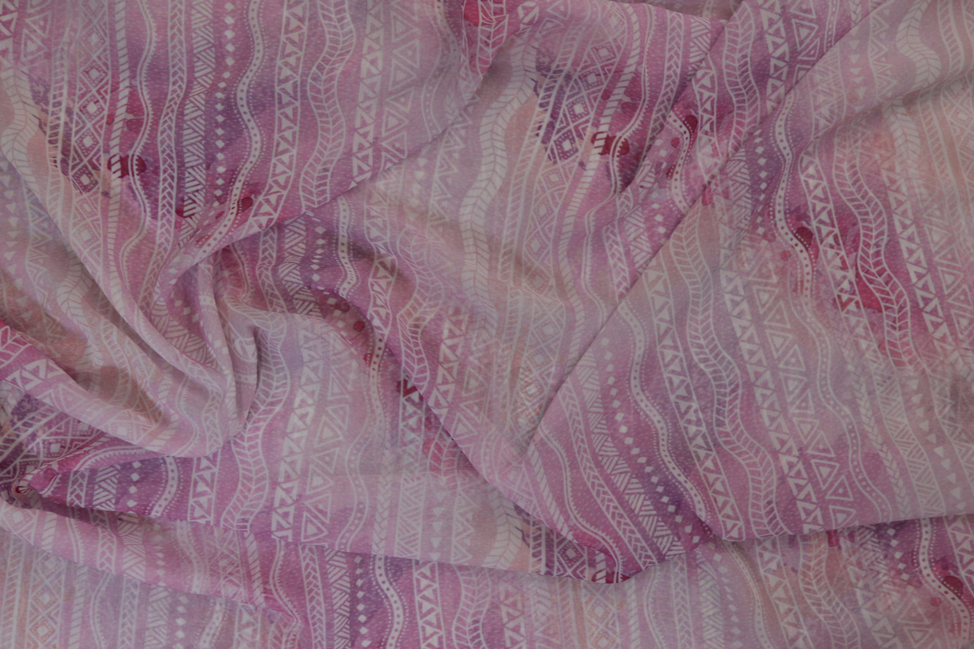 Pink Abstract Digital Printed Georgette Fabric