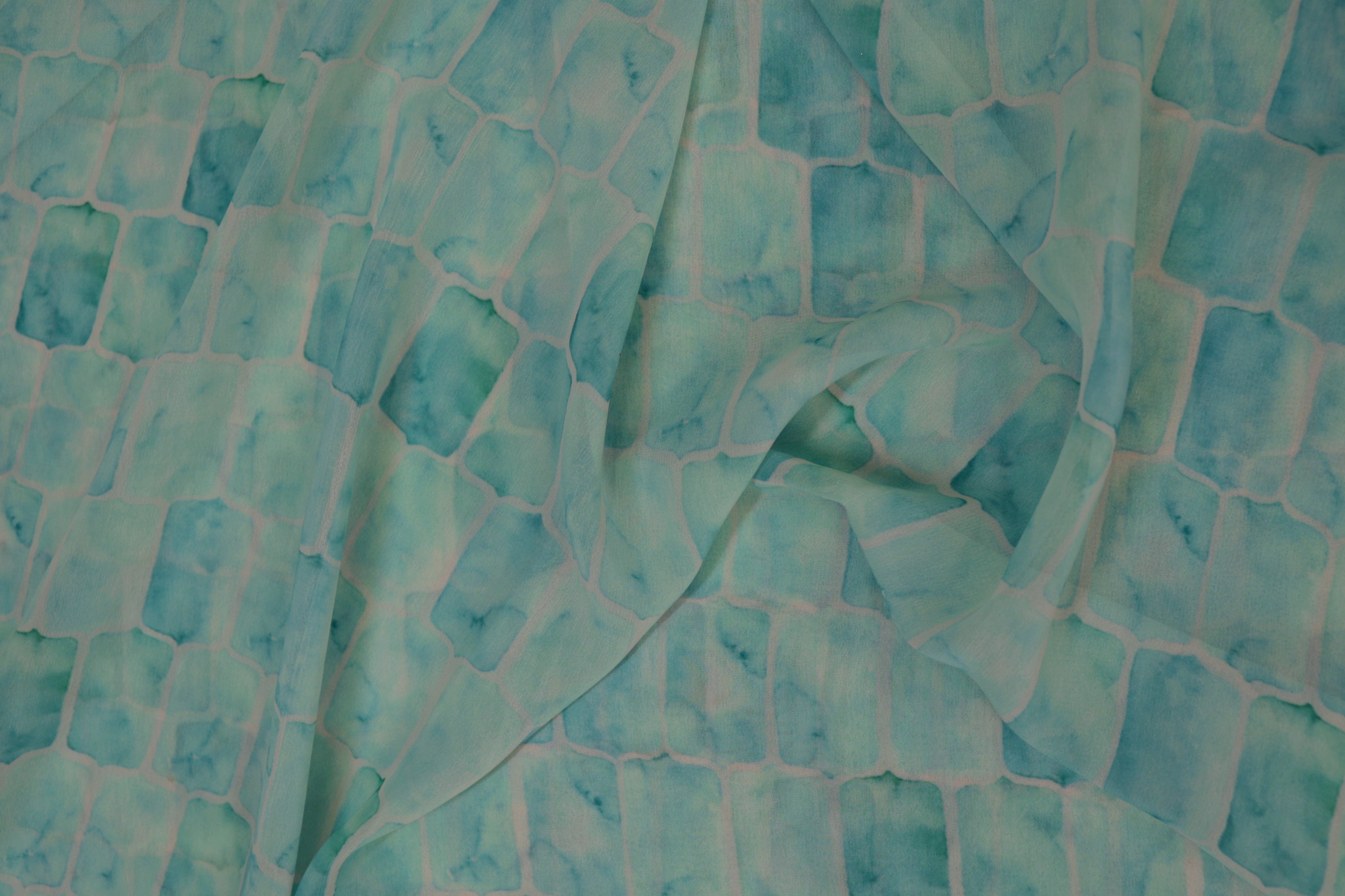 Teal Abstract Digital Printed Georgette Fabric