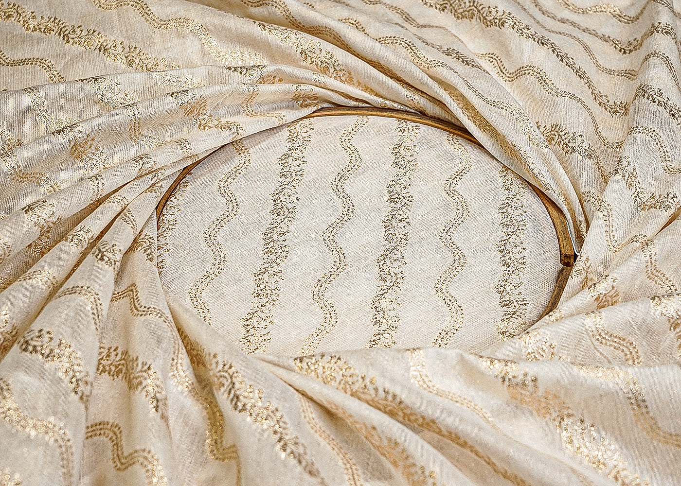 Radiance Chanderi Fabric with All-Over Zig-Zag Pattern of Golden Badla Zari Work