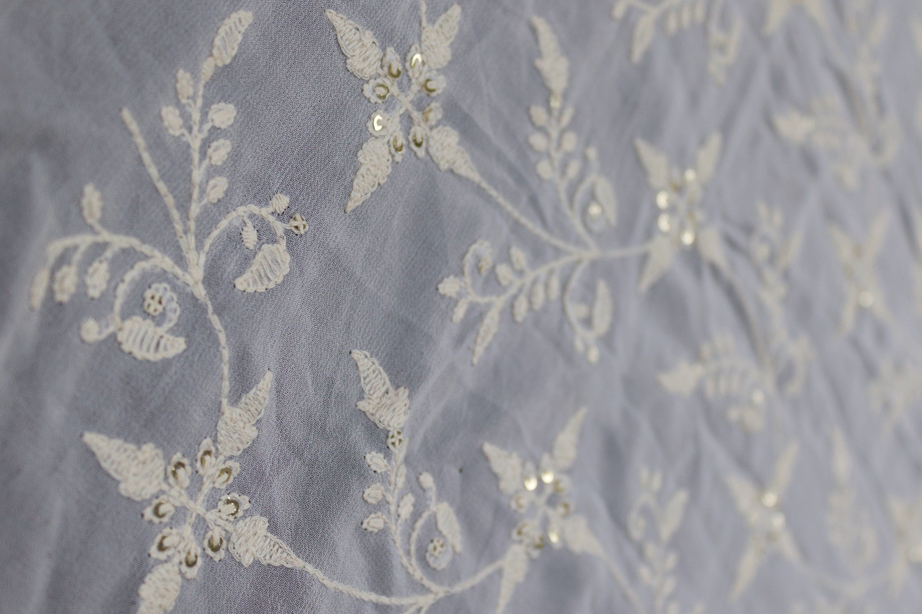 Floral Pattern Thread & Golden Sequins Work Embroidered Georgette Fabric