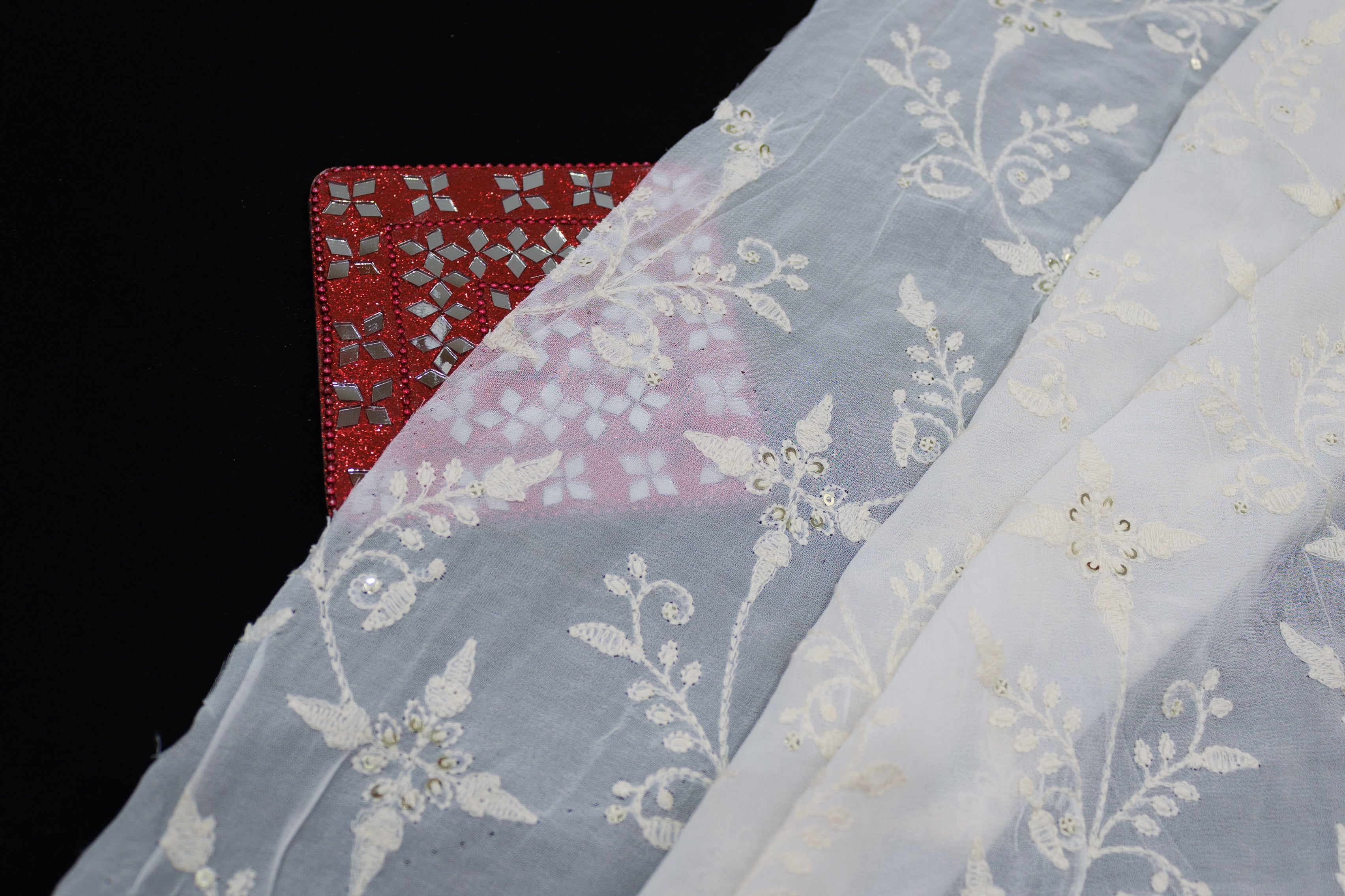 Floral Pattern Thread & Golden Sequins Work Embroidered Georgette Fabric